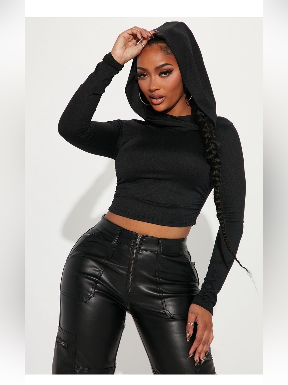 Fashion Nova Black Long Sleeve Cropped Hoodie